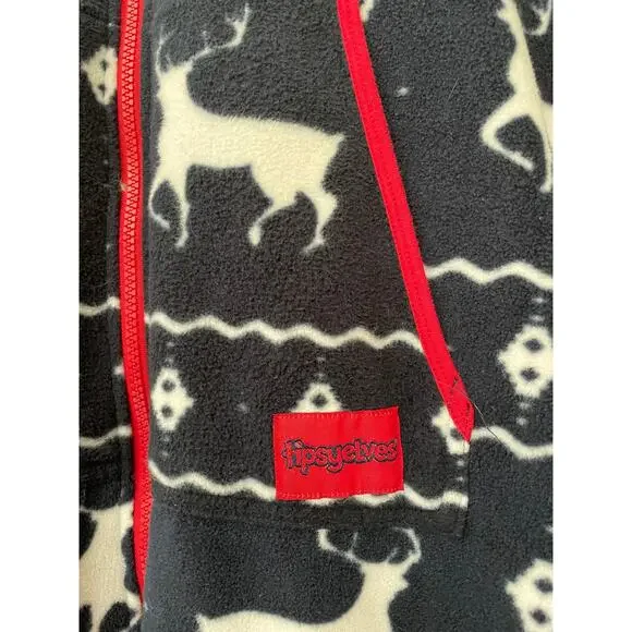 Tipsy Elves Reindeer Holiday Christmas Fleece Pajamas Jumpsuit Size XL - Picture 9 of 9